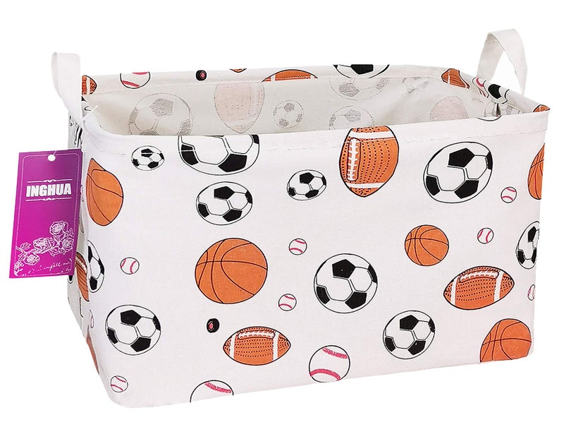 INGHUA Rectangular Storage Basket Fabric Organizer Bin for Toys,Books,Clothes,Gifts,Pets-Perfect for Home,Office,Nursery,Dorm,Shelf(Rec ball game) - Image 1